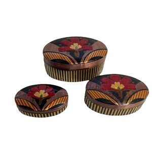 Set‎ Of 3 Oval Nesting Boxes With Lids Jewelry Trinkets Vintage Chinese